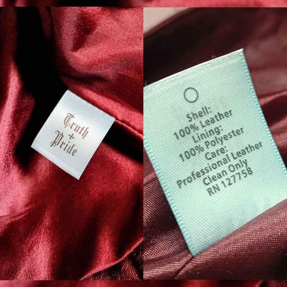 Truth & Pride Burgandy Brown Biker Moto Leather Jacket. S.$690 - Picture 7 of 8